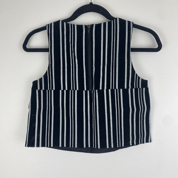 Asos Women's Boxy Striped Crop Top Size 0 Black White 100% Leather - Picture 4 of 7